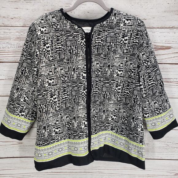 Alfred Dunner Women's Black Mixed Print Full Zip Line Blazer Jacket Size 14 - Picture 1 of 11